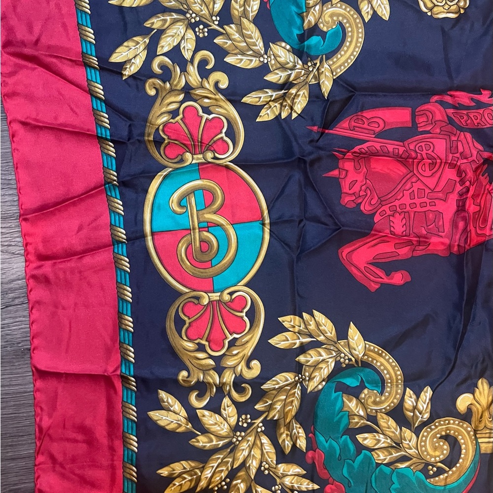 Vintage BURBERRY 100% Silk Scarf red and blues horse - Picture 4 of 7